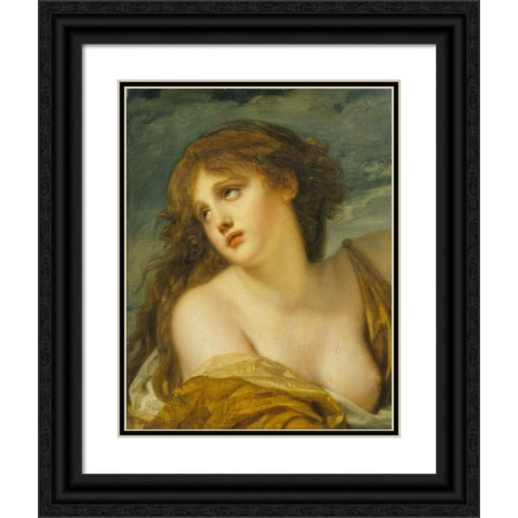 Jean-Baptiste Greuze 12x14 Black Ornate Wood Framed Double Matted Museum Art Print Titled: Psyche (C. 1786)
