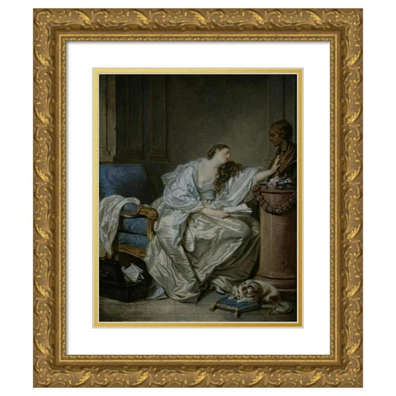 Jean-Baptiste Greuze 12x14 Gold Ornate Wood Frame and Double Matted Museum Art Print Titled - The Tender Sentinen (Tender Memory) (1762 -1763)