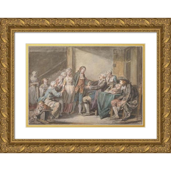 Jean-Baptiste Greuze 14x11 Gold Ornate Wood Frame and Double Matted Museum Art Print Titled - The Marriage Contract (ca. 1761)