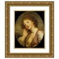 thumbnail image 1 of Jean-Baptiste Greuze 15x18 Gold Ornate Wood Frame and Double Matted Museum Art Print Titled - The Listening Woman (1780s), 1 of 4