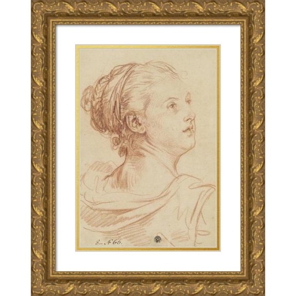 Jean-Baptiste Greuze 17x24 Gold Ornate Framed and Double Matted Museum Art Print Titled - Head of a Woman Looking Back Over Her Shoulder