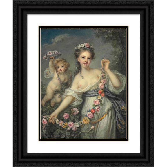 Jean-Baptiste Greuze 19x24 Black Ornate Framed Double Matted Museum Art Print Titled: Flora and Zephyr