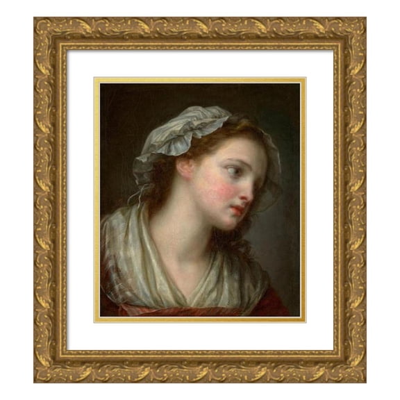 Jean-Baptiste Greuze 20x23 Gold Ornate Framed and Double Matted Museum Art Print Titled - Girl with Bonnet (About 1790)