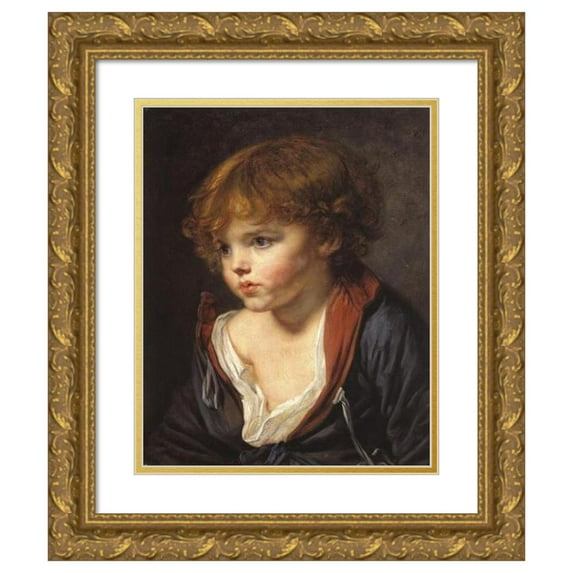 Jean-Baptiste Greuze 20x24 Gold Ornate Framed and Double Matted Museum Art Print Titled - Little Blond Boy with an Open Shirt (1760)