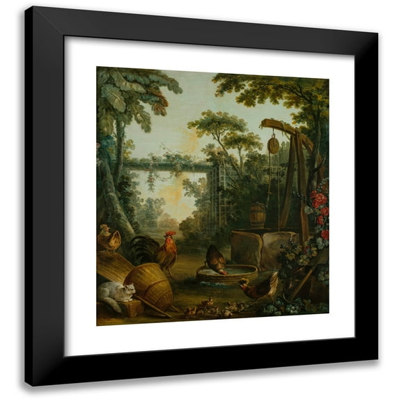 Jean-Baptiste Huet 20x22 Black Modern Framed Museum Art Print Titled - Rustic Landscape (1765 - 1770)