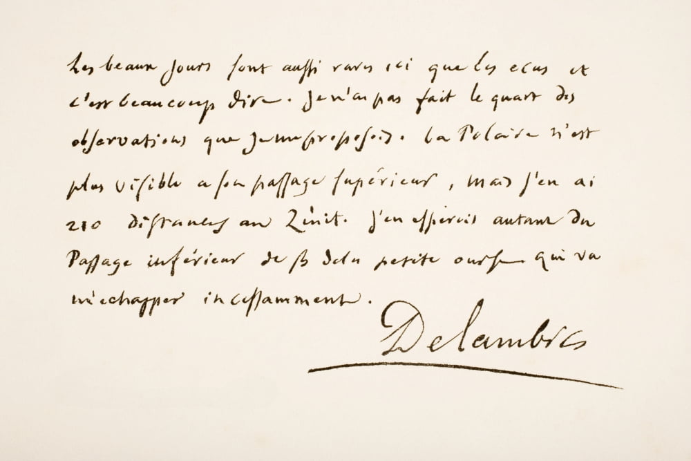 Jean Baptiste Joseph Chevalier Delambre 1749 - 1822 French Mathematician And Astronomer Hand Writing Sample Canvas Art - Ken Welsh Design Pics (36 x 24)