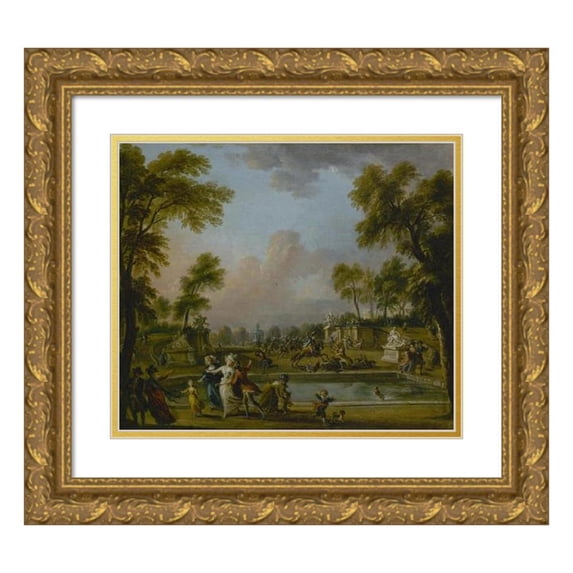 Jean-Baptiste Lallemand 17x15 Gold Ornate Wood Frame and Double Matted Museum Art Print Titled - The Charge of the Prince of Lambesc in the Tuileries Garden, July 12, 1789 (1789)