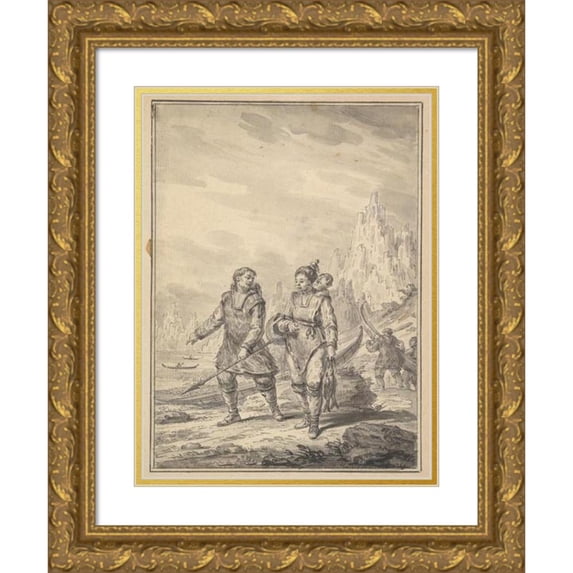 Jean-Baptiste Le Prince 11x14 Gold Ornate Wood Frame and Double Matted Museum Art Print Titled - A Fisherman and His Family (1769)