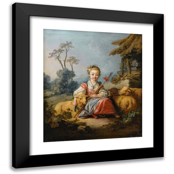 Jean-Baptiste Le Prince 12x14 Black Modern Framed Museum Art Print Titled - A&nbsp;Young Shepherdess (1762)