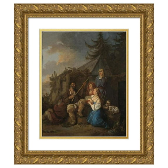 Jean-Baptiste Le Prince 15x18 Gold Ornate Wood Frame and Double Matted Museum Art Print Titled - The Balalaika Player (1764)