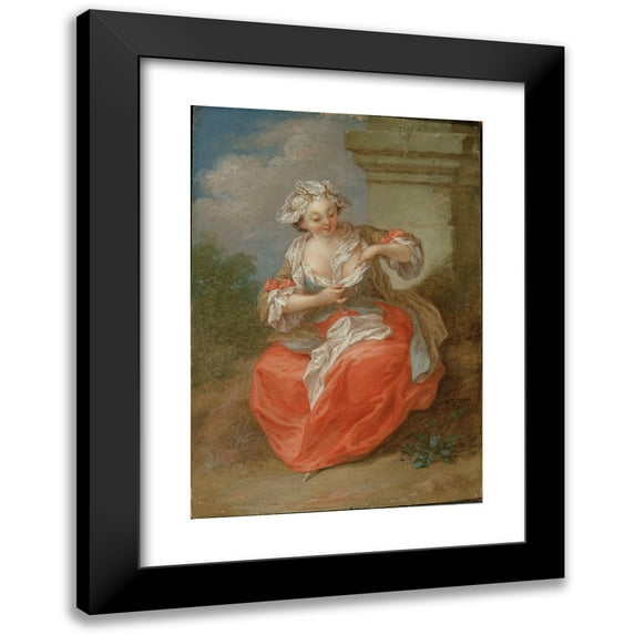 Jean-Baptiste Lebel 11x14 Black Modern Framed Museum Art Print Titled - Young Girl Chasing Fleas