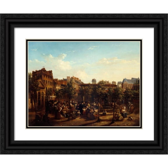 Jean Baptiste Lecoeur 24x19 Black Ornate Framed Double Matted Museum Art Print Titled: Edme Champion (1764-1852), Says "The Man with a Small Blue Coat", Distributing Soup and Bread