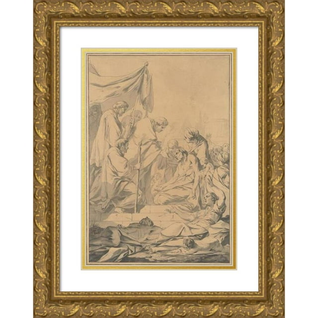 Jean Baptiste Marie Pierre 14x18 Gold Ornate Wood Frame and Double Matted Museum Art Print Titled - St. Charles Borromeo Distributing Communion to the Victims of the Plague in Milan (ca. 176