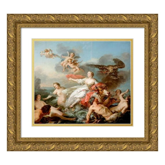 Jean Baptiste Marie Pierre 22x20 Gold Ornate Framed and Double Matted Museum Art Print Titled - The Abduction of Europa (1750)