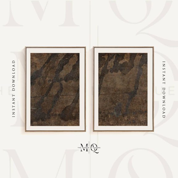 Jean Baptiste Monnoyer Brown Leather Vintage Mid Century Wall Art Set 2 Stretched Canvas 16x24