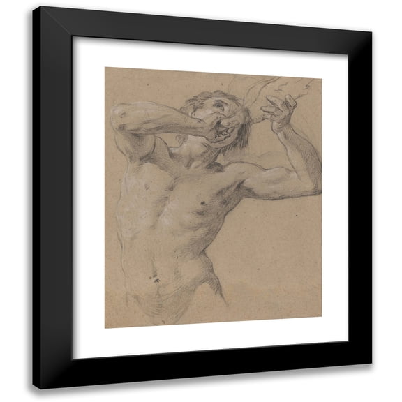 Jean-Baptiste Nattier 20x24 Black Modern Framed Museum Art Print Titled - A Triton Blowing a Conch Shell (1724)