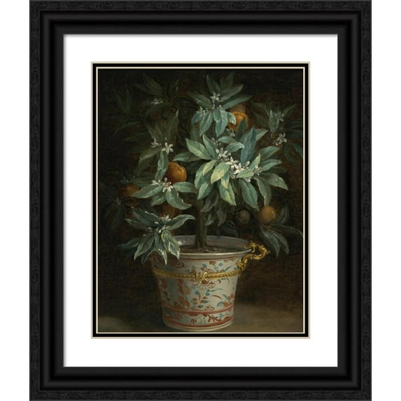 Jean-Baptiste Oudry 12x14 Black Ornate Wood Framed Double Matted Museum Art Print Titled: L’Orange (1740)