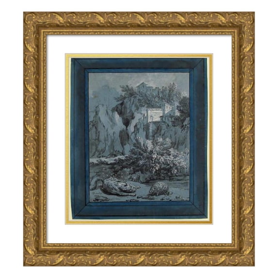 Jean-Baptiste Oudry 12x14 Gold Ornate Wood Frame and Double Matted Museum Art Print Titled - The Fox, the Flies, and the Hedgehog (La Fontaine, Fables, Xii, 13) (1733)