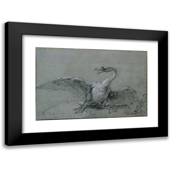 Jean-Baptiste Oudry 14x11 Black Modern Framed Museum Art Print Titled - Angry Swan (18th Century)