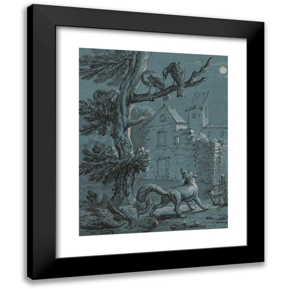 Jean-Baptiste Oudry 19x24 Black Modern Framed Museum Art Print Titled - The Fox and the Turkey Hens: Illustration for the Fables of La Fontaine (1733)
