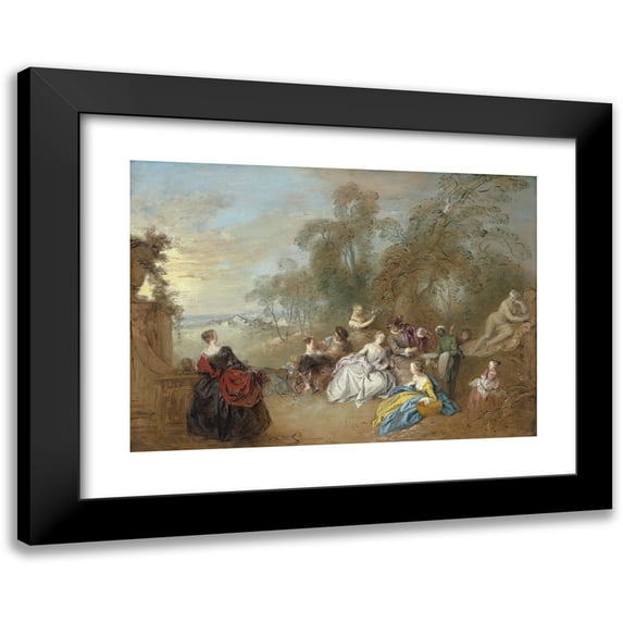Jean-Baptiste Pater 24x18 Black Modern Framed Museum Art Print Titled - On the Terrace (C. 1730-1735)