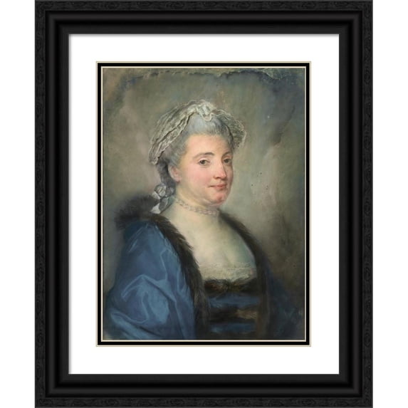 Jean-Baptiste Perronneau 19x24 Black Ornate Framed Double Matted Museum Art Print Titled: Portrait Of A Lady