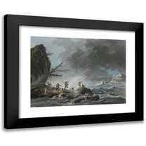 Jean-Baptiste Pillement 14x11 Black Modern Framed Museum Art Print Titled - A Shipwreck on a Rocky Coast During a Storm
