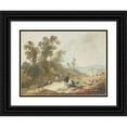 thumbnail image 1 of Jean-Baptiste Pillement 14x12 Black Ornate Wood Framed Double Matted Museum Art Print Titled: Mountain Landscape (Pastoral Landscape) (1770s), 1 of 5