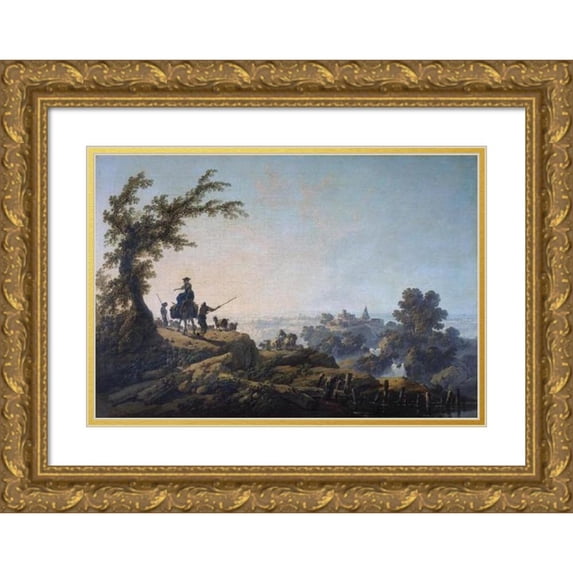 Jean-Baptiste Pillement 24x18 Gold Ornate Framed and Double Matted Museum Art Print Titled - Animated Landscape (1785)