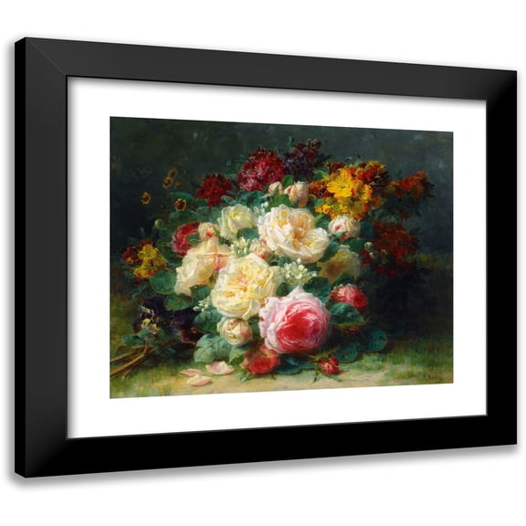 Jean-Baptiste Robie 17x15 Black Modern Framed Museum Art Print Titled - A Bouquet of Cabbage Roses