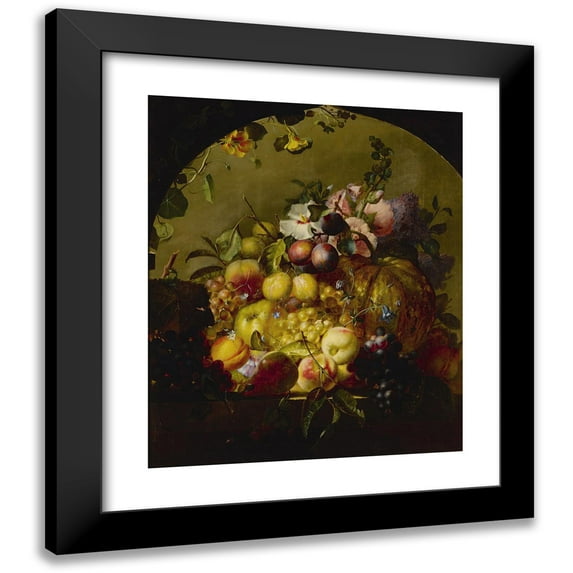 Jean-Baptiste Robie 20x23 Black Modern Framed Museum Art Print Titled - Still Life with Fruit and Flowers (1842)