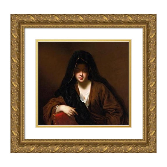 Jean-Baptiste Santerre 22x20 Gold Ornate Framed and Double Matted Museum Art Print Titled - Veiled Woman