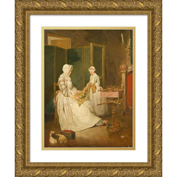 Jean-Baptiste-Siméon Chardin 12x14 Gold Ornate Wood Frame and Double Matted Museum Art Print Titled - The Diligent Mother