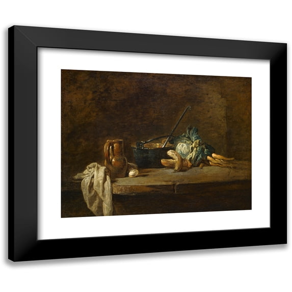 Jean-Baptiste-Siméon Chardin 14x12 Black Modern Framed Museum Art Print Titled - Vegetables for the Soup (1732)