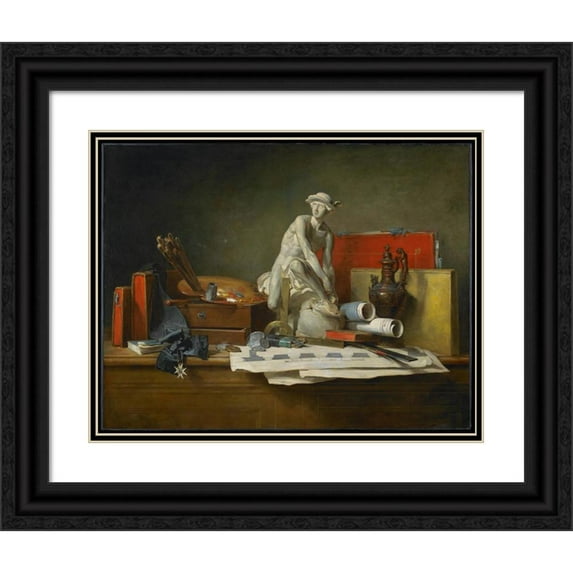 Jean-Baptiste-Siméon Chardin 18x15 Black Ornate Wood Framed Double Matted Museum Art Print Titled - The Attributes of the Arts and the Rewards Which Are Accorded Them (1766)