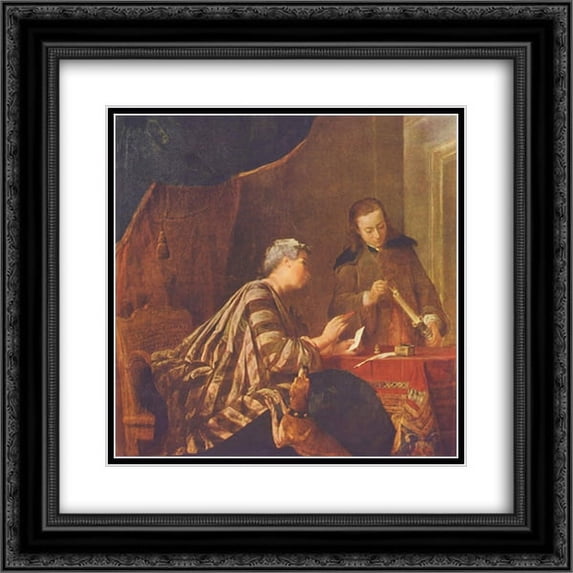 Jean Baptiste Simeon Chardin 2x Matted 20x20 Black Ornate Framed Art Print 'Lady Sealing a Letter'