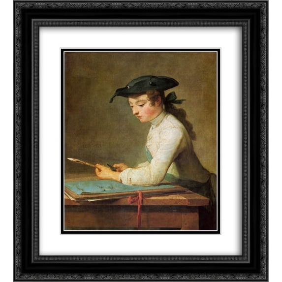 Jean Baptiste Simeon Chardin 2x Matted 20x24 Black Ornate Framed Art Print 'Draughtsman'