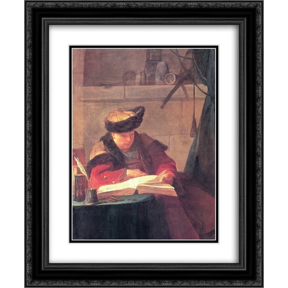 Jean Baptiste Simeon Chardin 2x Matted 20x24 Black Ornate Framed Art Print 'Portrait of Joseph Aved'