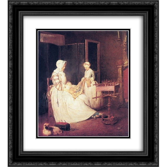 Jean Baptiste Simeon Chardin 2x Matted 20x24 Black Ornate Framed Art Print 'The Diligent Mother'
