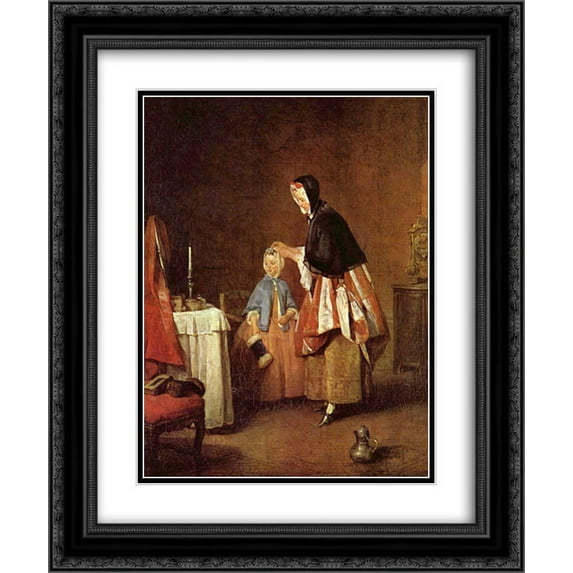 Jean Baptiste Simeon Chardin 2x Matted 20x24 Black Ornate Framed Art Print 'The morning toilet'