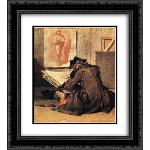 Jean Baptiste Simeon Chardin 2x Matted 20x24 Black Ornate Framed Art Print 'Young Draughtsman copying an Academy study'