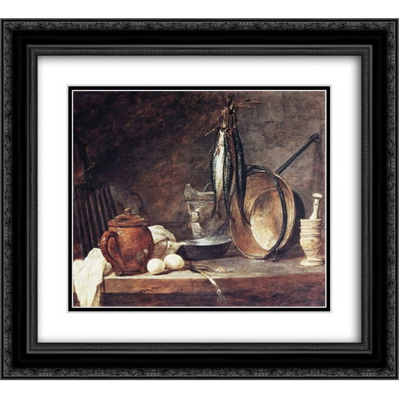 Jean Baptiste Simeon Chardin 2x Matted 24x20 Black Ornate Framed Art Print 'The Fast Day Meal'