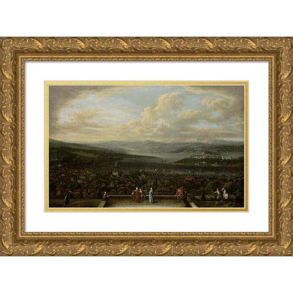 Jean Baptiste Vanmour 14x11 Gold Ornate Wood Frame and Double Matted Museum Art Print Titled - View of Istanbul from the Dutch Embassy at Pera (C. 1720 - C. 1737)