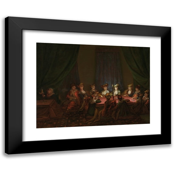 Jean Baptiste Vanmour 14x12 Black Modern Framed Museum Art Print Titled - Party of Armenians Playing Cards (C. 1720 - C. 1737)