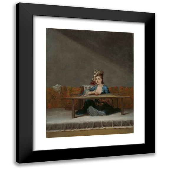 Jean Baptiste Vanmour 15x18 Black Modern Framed Museum Art Print Titled - Turkish Woman at Her Embroidery Frame (C. 1720 - C. 1737)