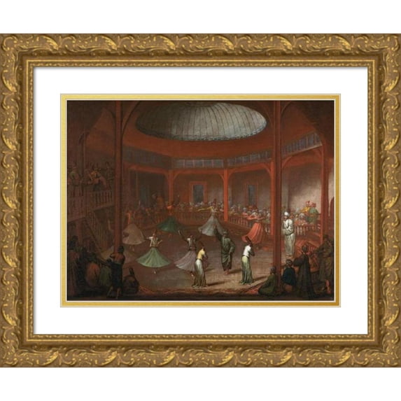 Jean Baptiste Vanmour 18x14 Gold Ornate Wood Frame and Double Matted Museum Art Print Titled - Whirling Dervishes (C. 1720 - C. 1737)