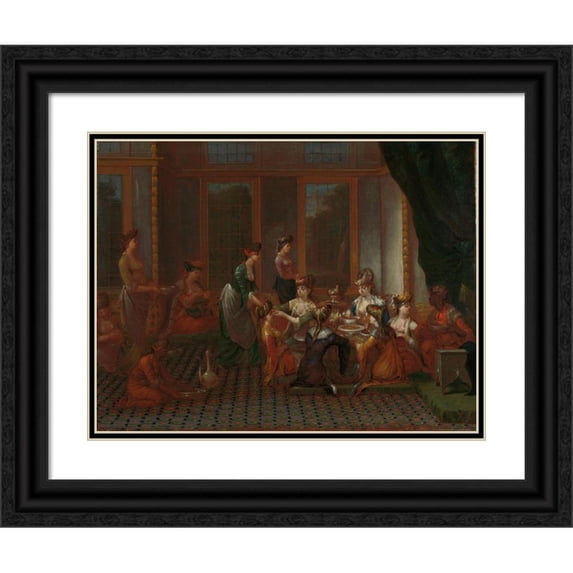 Jean Baptiste Vanmour 18x15 Black Ornate Wood Framed Double Matted Museum Art Print Titled - Banquet of Distinguished Turkish Women (C. 1720 - C. 1737)