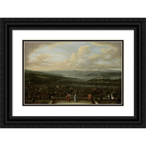 Jean Baptiste Vanmour 24x17 Black Ornate Framed Double Matted Museum Art Print Titled: View of Istanbul from the Dutch Embassy at Pera (C. 1720 - C. 1737)
