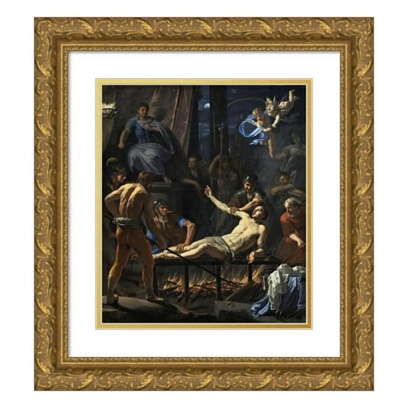 Jean-Baptiste de Champaigne 12x14 Gold Ornate Wood Frame and Double Matted Museum Art Print Titled - The Martyrdom of Saint Lawrence (C. 1660)