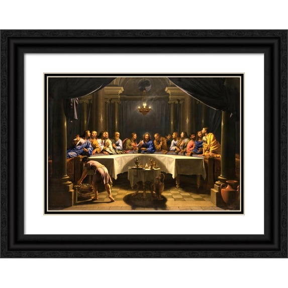 Jean-Baptiste de Champaigne 24x18 Black Ornate Framed Double Matted Museum Art Print Titled: The Last Supper (ca. 1678)